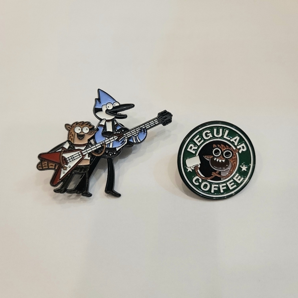 NWOT Mordecai and Rigby Character Pins From the "Regular Show" Playing Guitar